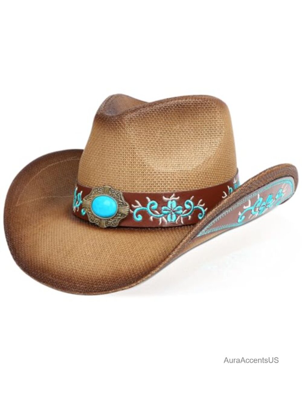 Straw Cowboy Hat with Shapeable Wide Brim Adjustable Sun Protection Western